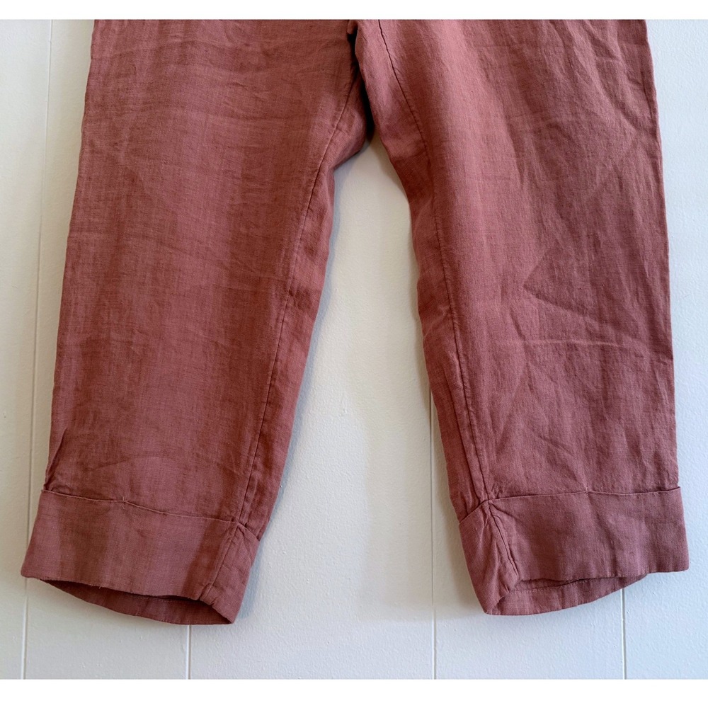 Salmon Pink Coastal Fisherman Linen Pants Womens Large Cropped Elastic Waist NWT - Picture 8 of 10